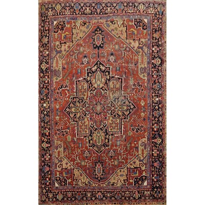Hand Knotted Oriental 100% Wool Carpet Traditional Medallion Oranges & Rust Heriz (serapi) Area Rug - 11' 6'' X 8' 5''