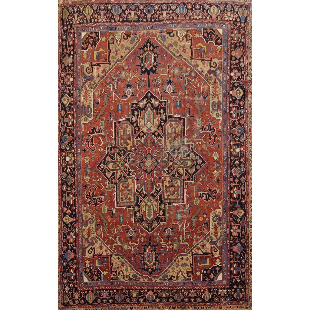 Hand Knotted Oriental 100% Wool Carpet Traditional Medallion Oranges & Rust Heriz (serapi) Area Rug - 11' 6'' X 8' 5''