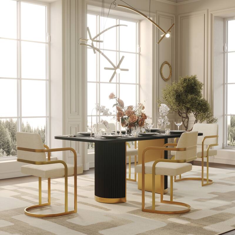 Mid Century Modern Solid Wood Dining Table with Double Pedestal Base