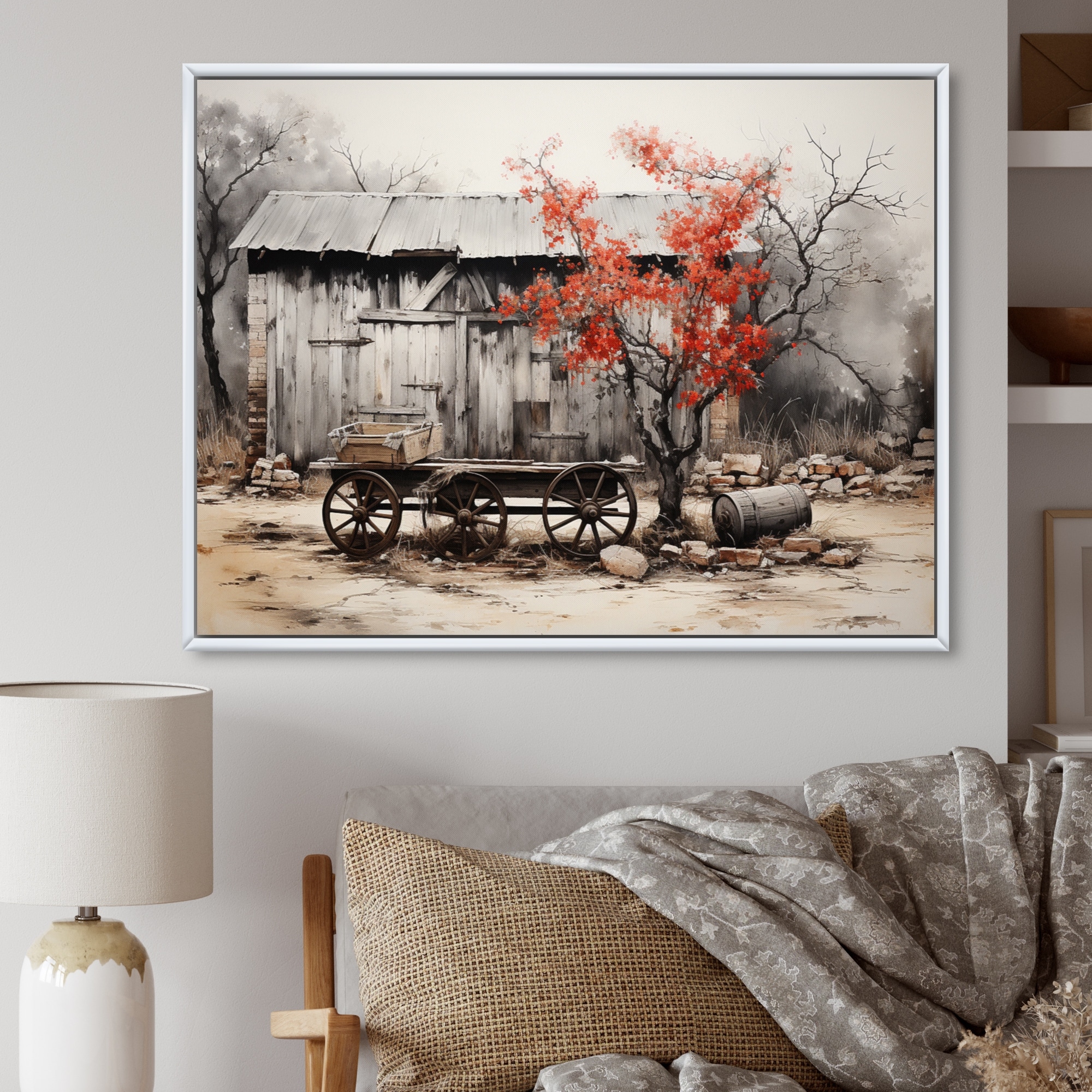 Designart "Barn Rustic Elegance I" Farmhouse Framed Wall Art Living Room