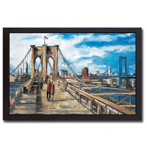 Brooklyn Bridge by Didier Lourenco Black Floater Framed Canvas Art (18 in x 26 in)