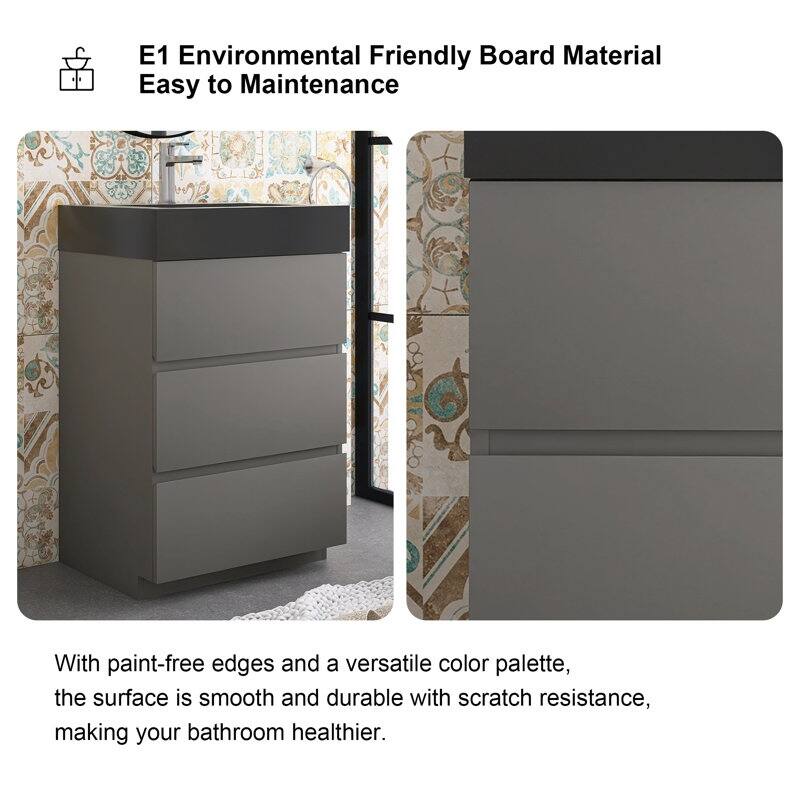 24"/30"/36" Freestanding Bathroom Vanity Set with Black Integrated Quartz Sand Sink