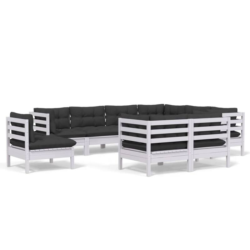 vidaXL Solid Pinewood Patio Lounge Set 9 Piece with Cushions Multi Colors