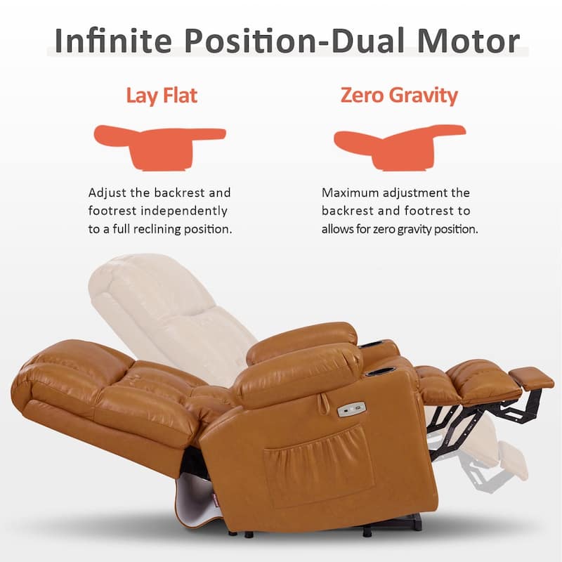 MCombo Medium Dual Motor Power Lift Recliner Chair Infinite Position, Massage and Heat, Extended Footrest, Faux Leather 7890