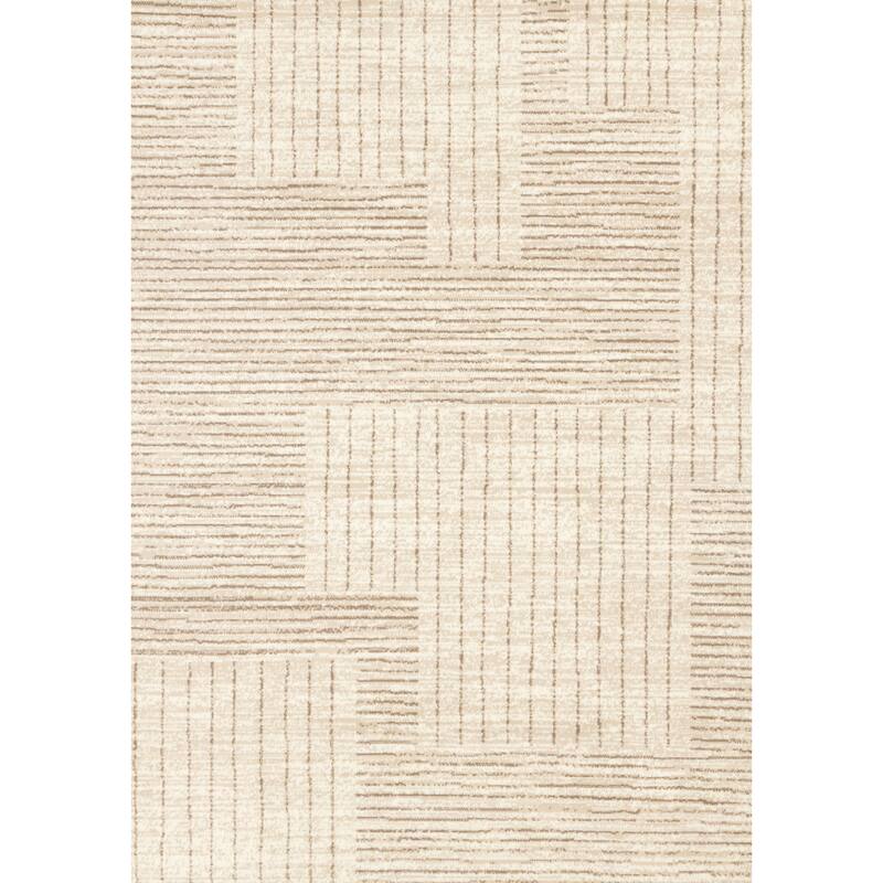 Beige Cream Geometric Stripes High-Traffic Rug