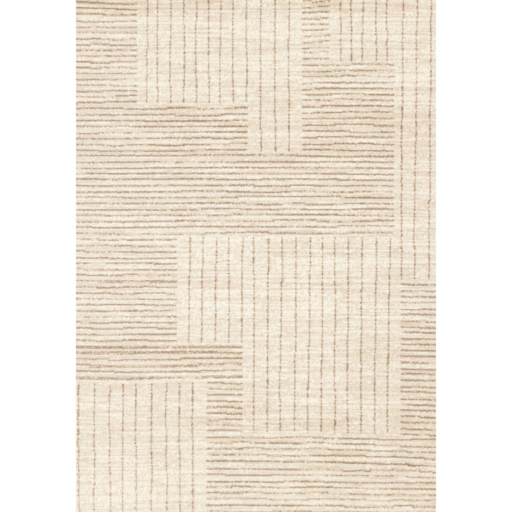 Beige Cream Geometric Stripes High-Traffic Rug
