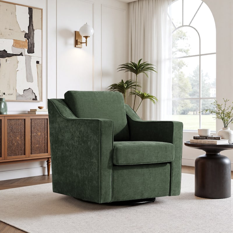 30'' W Vegan Leather/ Chenille Swivel Accent Chair - Green-Chenille