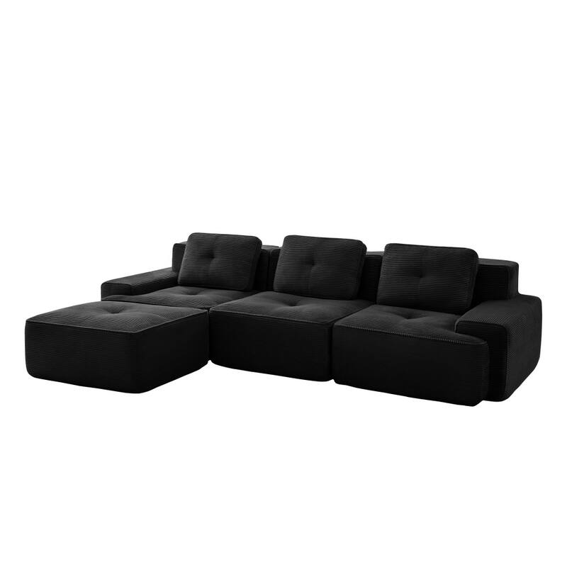 Modern 3-Seater Modular Tufted Design Corduroy Sectional Sofa with Deep Seat