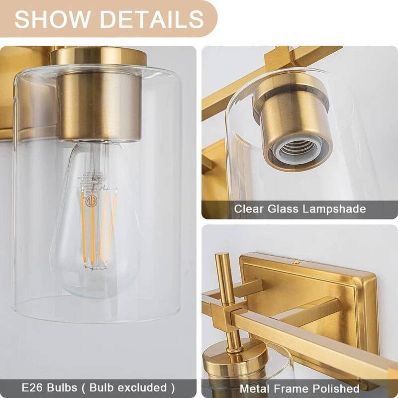 Jasper Gold Traditional Clear Glass 3-Light Bathroom Vanity Light