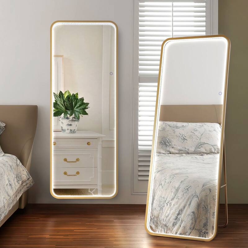 JONATHAN Y Tatum Large Crystal Lining Rectangle Antifog Wall Or Floor Full-Length Mirror & Smart Touch - - Gold Painting