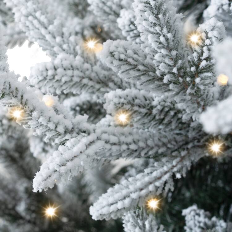 Frosted Fir Snow Flocked Christmas Tree Prelit, Realistic Snowy Frosted Christmas Tree with Lights