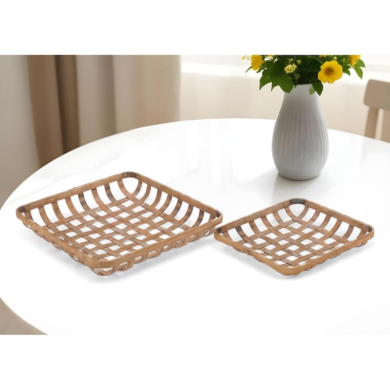 HomeRoots Set of Two Brown Square Bamboo Vanity Tray - Brown