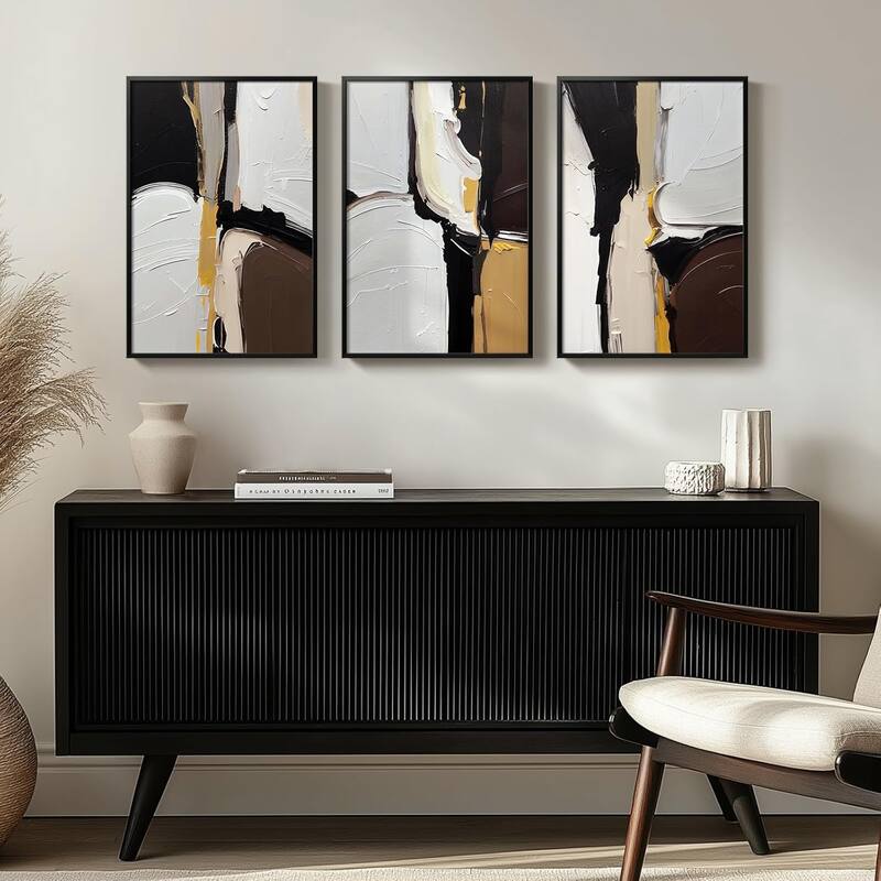 Framed Modern Abstract Black White Brown Wall Art