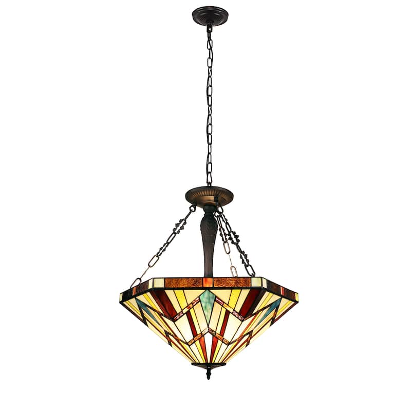 Tiffany-Style Mission-Design 3-light Blackish Bronze Pendant - Multi-Color