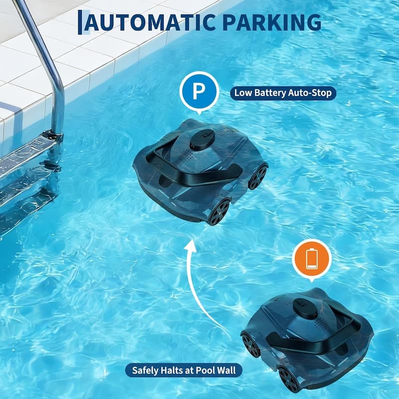 Cordless Pool Cleaner Robotic, Pool Vacuum for Inground Pools Up to 860 Sq.ft, Grey - N/A