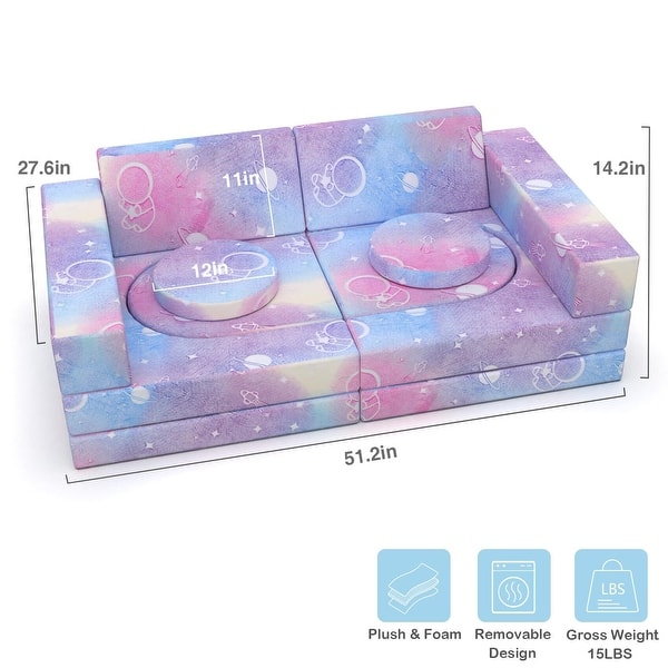 Kids Couch, 12PCS Modular Kids Play Couch with Blanket, Toddler Couch for Bedroom Playroom, Glow Effects Kids Sofa