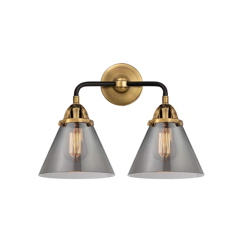 Innovations Lighting Nouveau 2 Cone - 2 Light 16" Bath Vanity Light - Black Antique Brass/Light Smoke