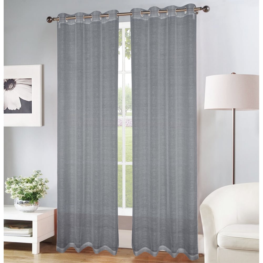 Erica Striped Doily Single Grommet Curtain Panel - (1x) 54 x 90 in. - (1x) 54 x 90 in.