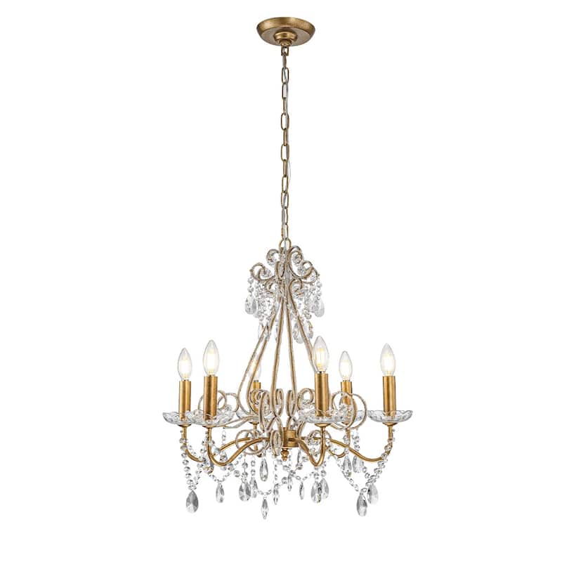 4/6-Lights Vintage Small Candlestick Crystal Chandelier in Antique Gold - W22''