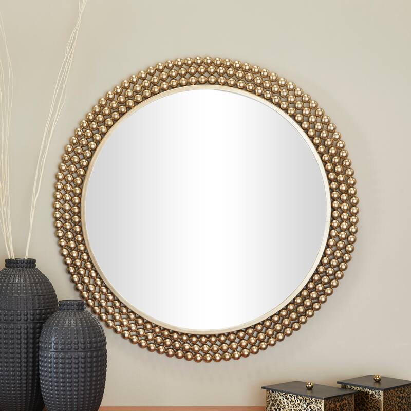 Metal Wall Mirror with Beaded Detailing - Black or Brass - CosmoLiving by Cosmopolitan