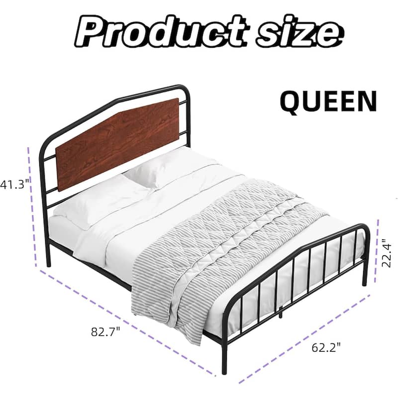 Platform Bed Frame with Wooden Headboard