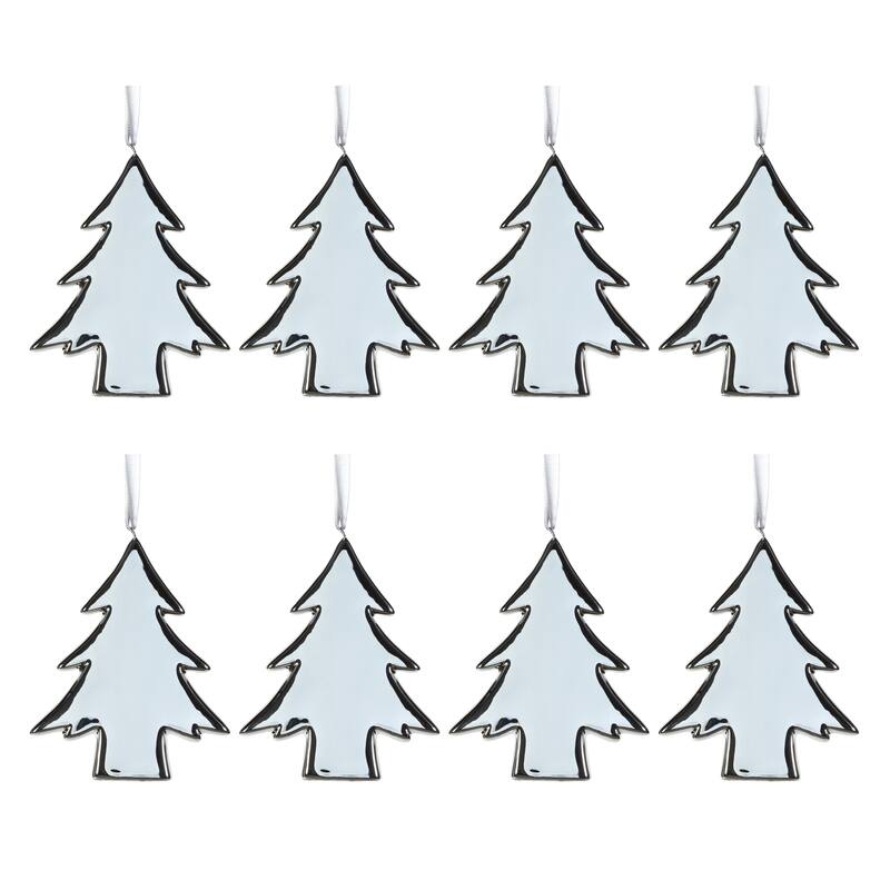 Ceramic Flat Tree Hanging Ornaments, Set of 8