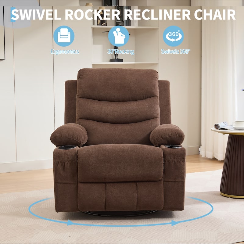 Swivel Rocker Recliner Chair with Massage and Heat, Oversized Reclining Sofa