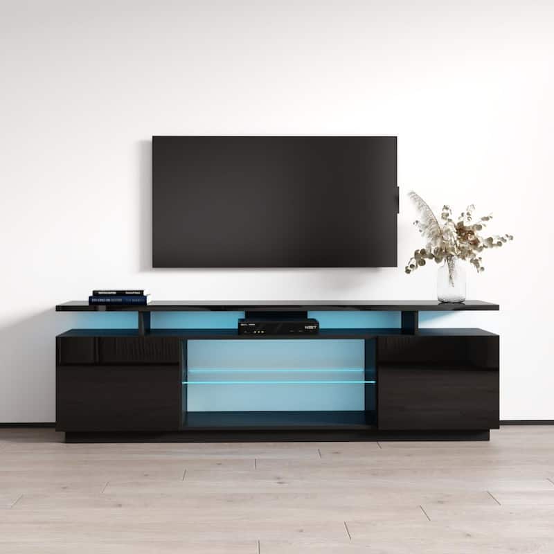 Meble Furniture Eva-K Modern 71-inch TV Stand with LED Lights for up to 80" TVs