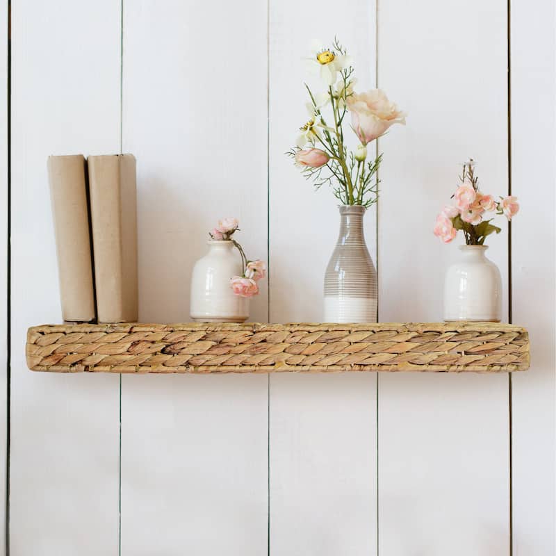 23.5" Handwoven Water Hyacinth Wall Shelf