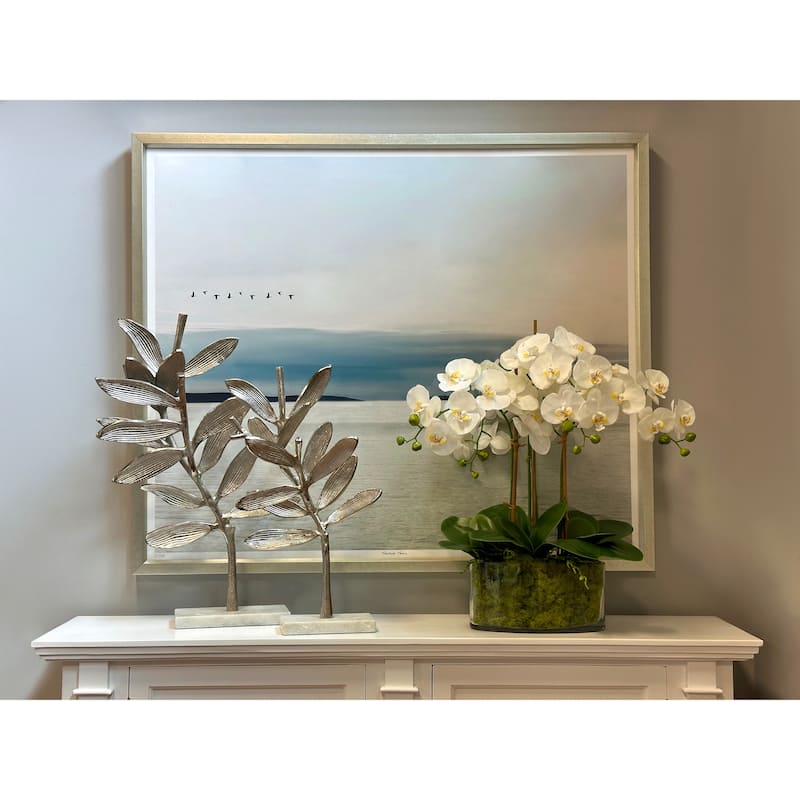 Orchids and Bamboo in a Clear Oblong Glass Vase - White