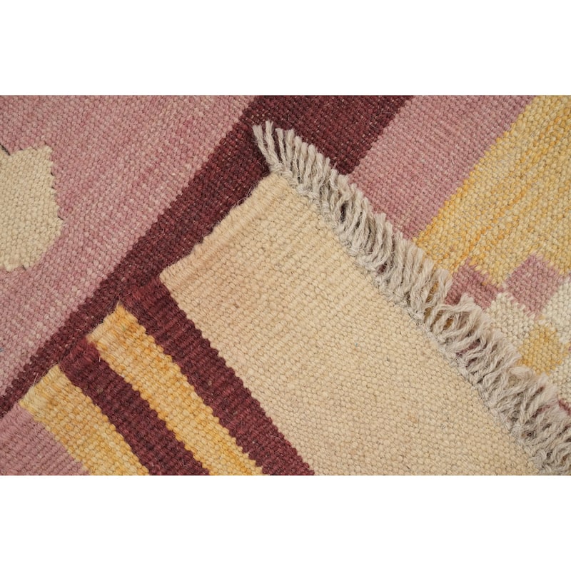 Hand Woven Oriental 100% Wool Carpet Southwestern Tribal Pink Kilim Area Rug - 9' 6'' X 8' 3''