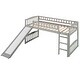 preview thumbnail 4 of 10, Minimalistic Stylish Twin Size Wood Loft Bed with Slide and Ladder