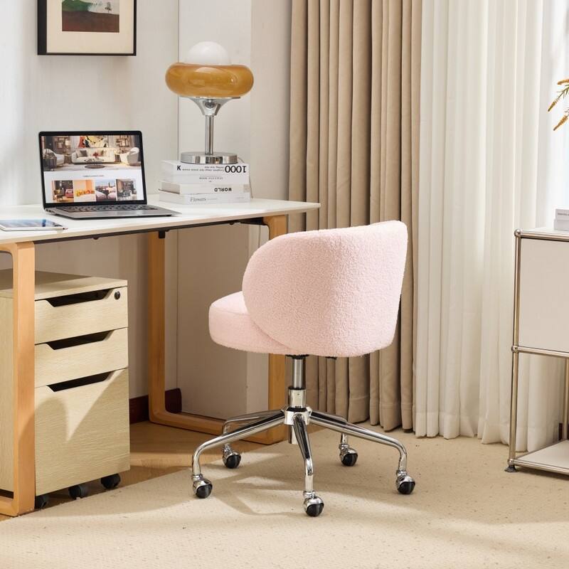 Teddy Swivel Chair Adjustable Rolling Office Desk Chair with Wheels and Support for Living Room - N/A