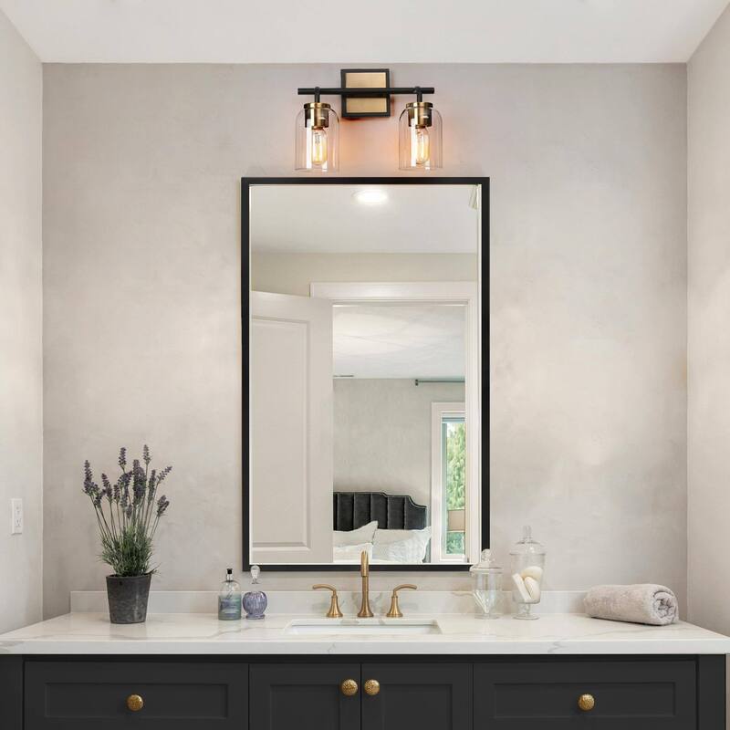 Modern Farmhouse Bathroom Vanity Light Black Gold Cylinder Glass Wall Sconce