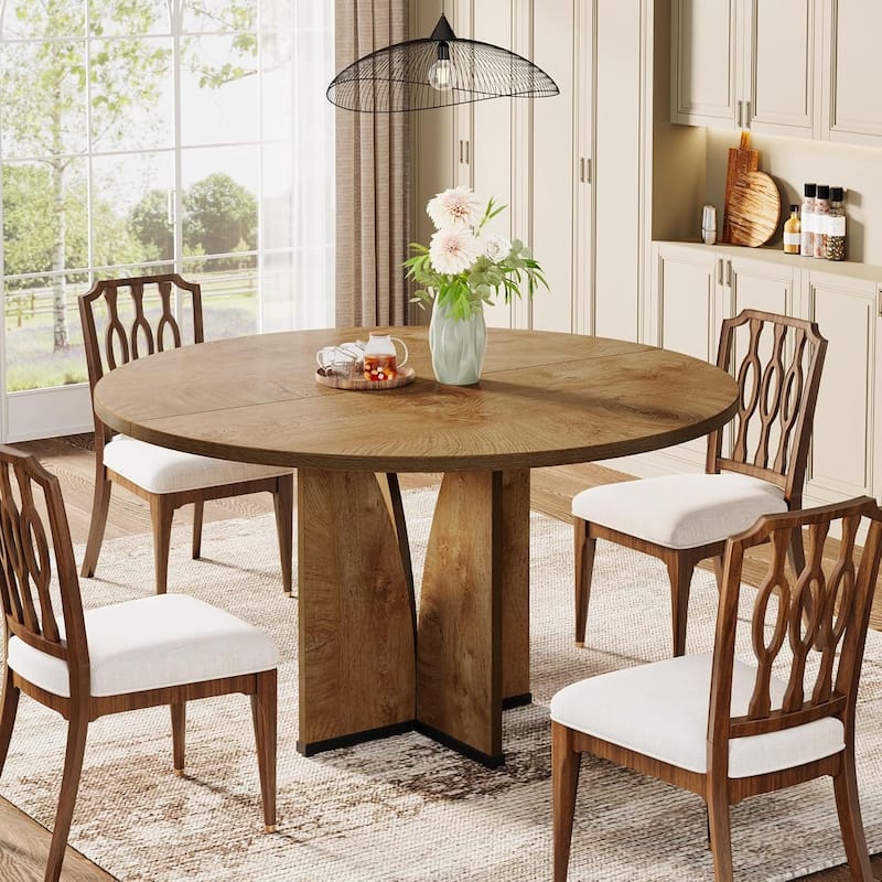 39.4-inch Wood Round Kitchen/Dining Table for 4 People Dining/Living Room - Light Brown
