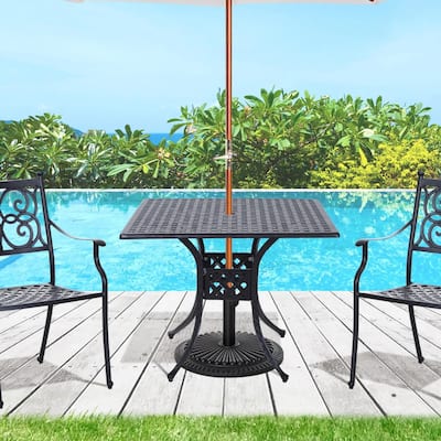 36-Inch Cast Aluminum Square Table with Umbrella Hole for Patio