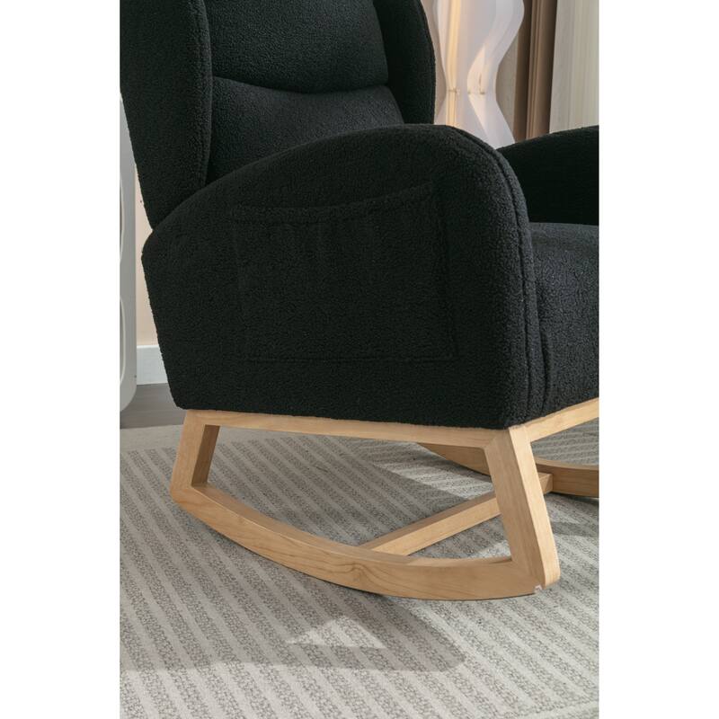 Modern 38" High Back Upholstered Rocking Chair with Wood Legs and Packet