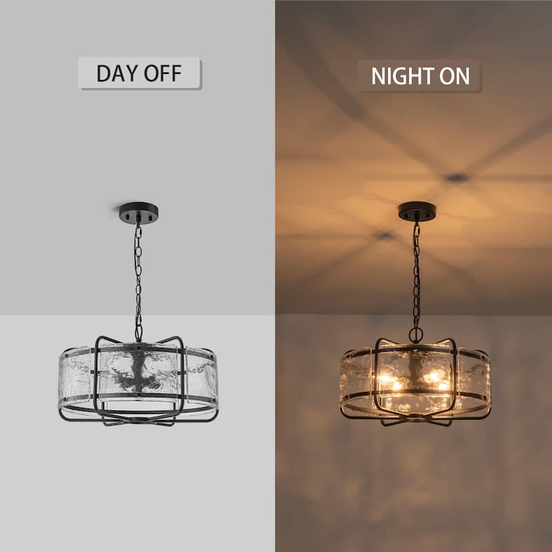 Modern 4-Light Hammered Glass Drum Chandelier Pendant Light - W17.91"