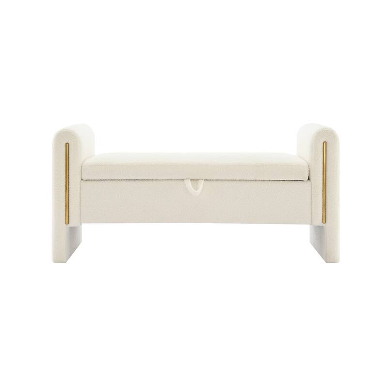 Modern Teddy Bed End Bench with Arms, Plush Upholstered Ottoman Footrest with Storage, Comfy Window Bench for Bedroom