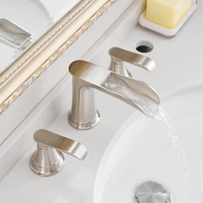 Double Handle Three-Hole Bath Waterfall Faucet with Drain