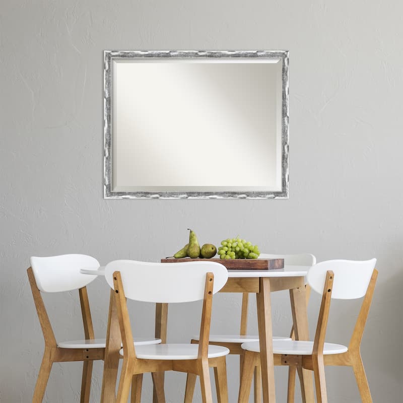 Beveled Wall Mirror - Scratched Wave Chrome Frame - Scratched Wave Chrome