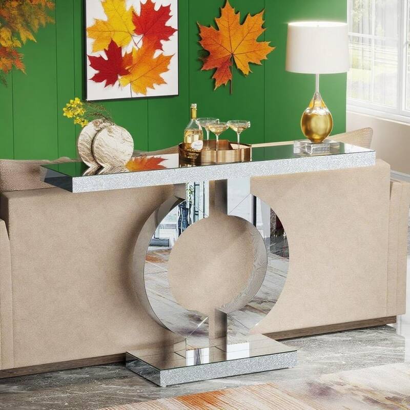 Acrylic and Glass Console Table with O-Shaped Base Design - 43.11"W x 11.61"D x 31.89"H