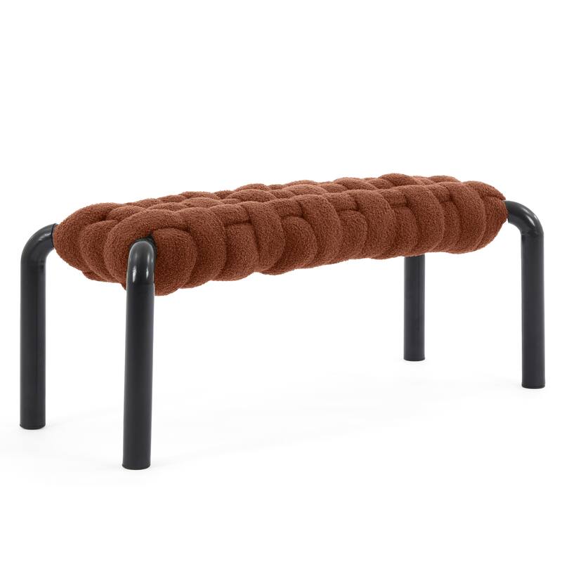 Christopher Knight Home - Teddy Braided Upholstered Bench with Black Metal Legs End-of-Bed Seating