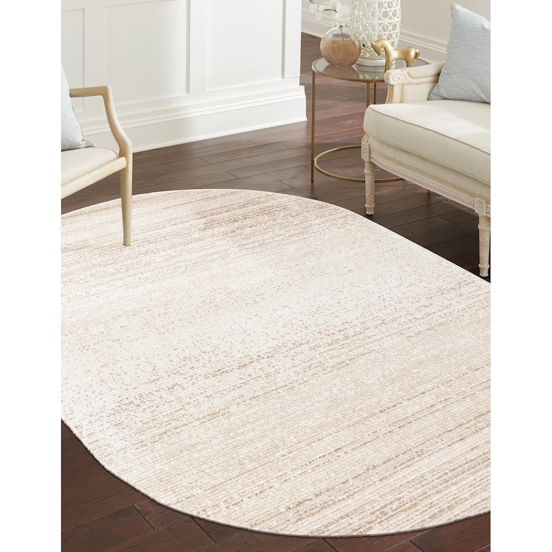 Contemporary Zeno Collection Area Rug - 7'10"x9'8" Oval - Ivory