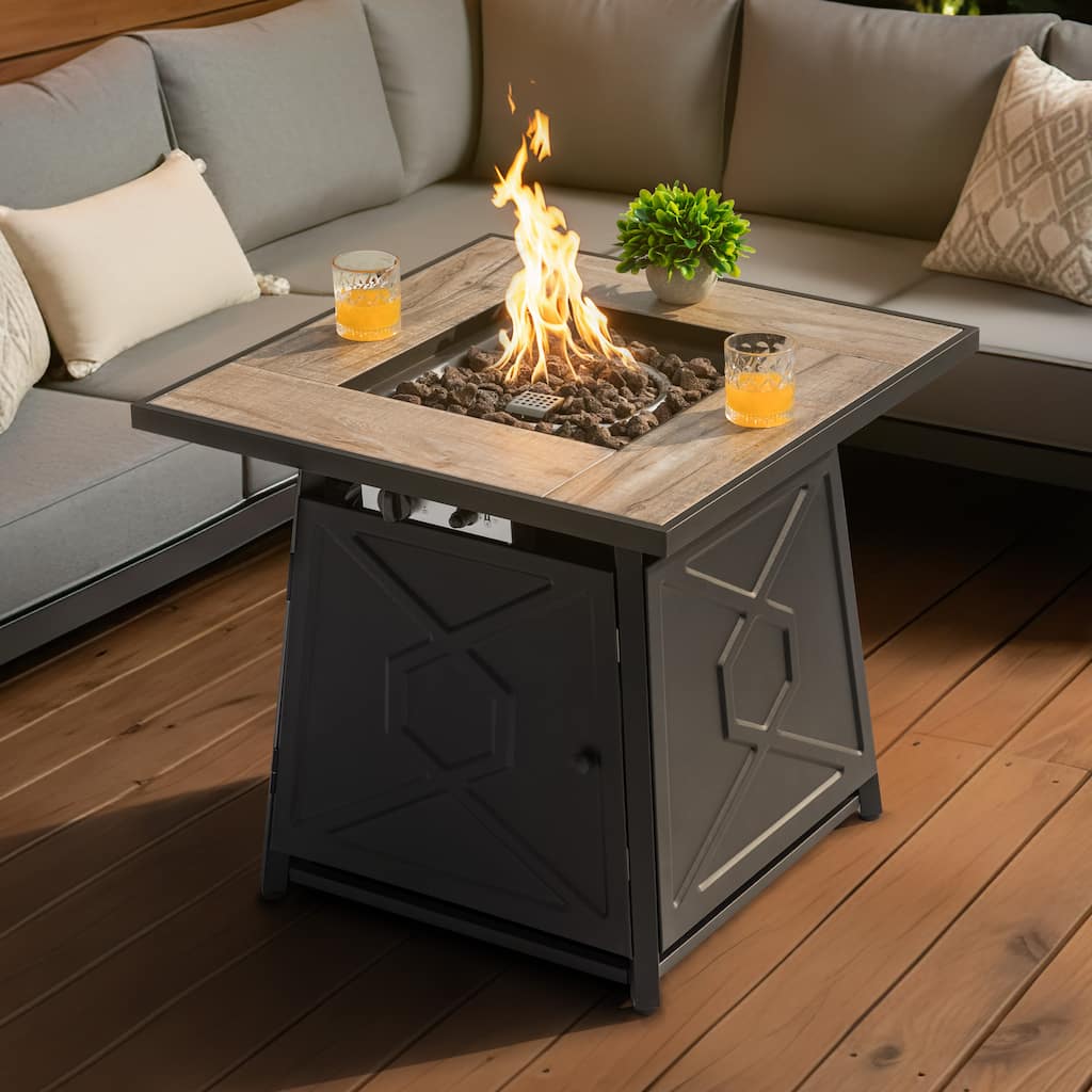 50,000 BTU 28 Inch Iron Propane Gas Fire Pit Table with Cover - 28 inches