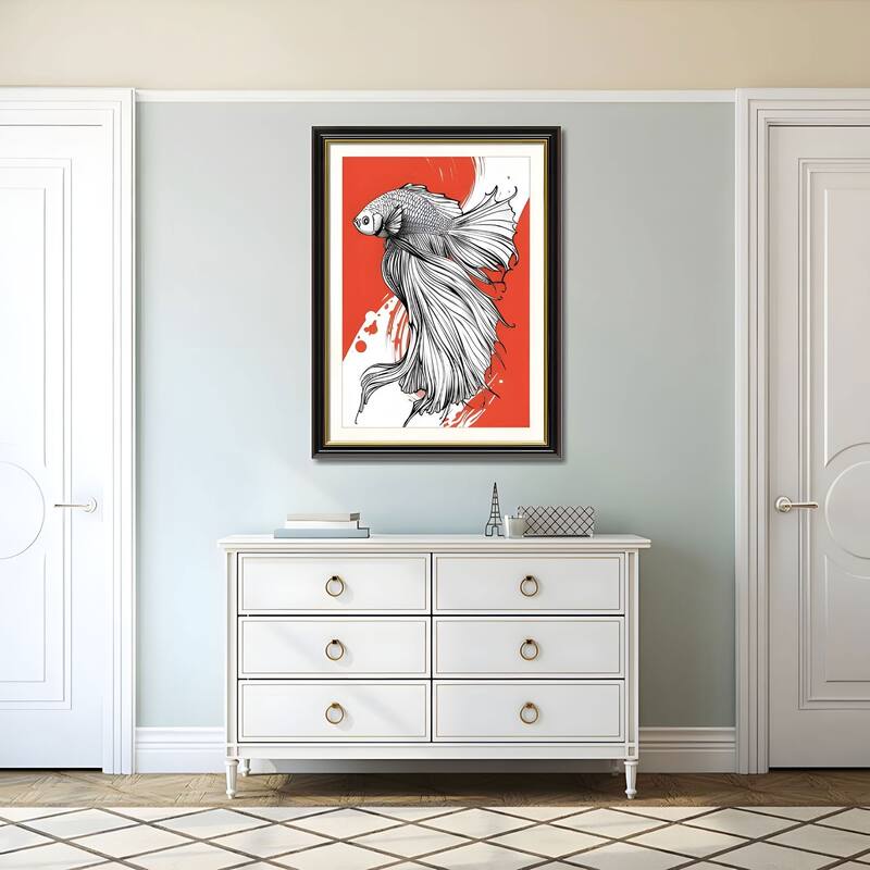 Set of 2 Betta Fish Canvas Wall Art - Interchangeable Prints with Solid Wood Frames, Modern Aquatic Artwork for Dining Room