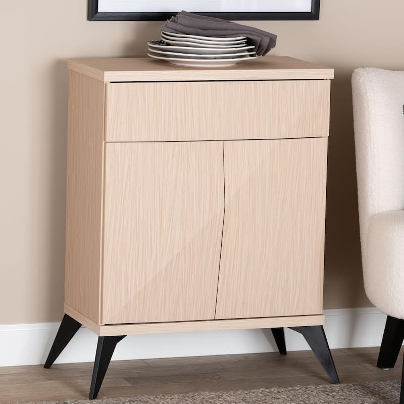 Draper Mid-Century Modern Two-Tone Light Brown and Black Wood 2-Door Sideboard Buffet