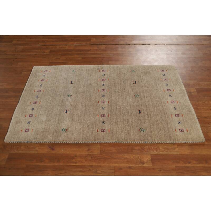 Hand Knotted Oriental 100% Wool Carpet Tribal Animal Pictorial Brown Gabbeh Area Rug - 4' 11'' X 3' 0''
