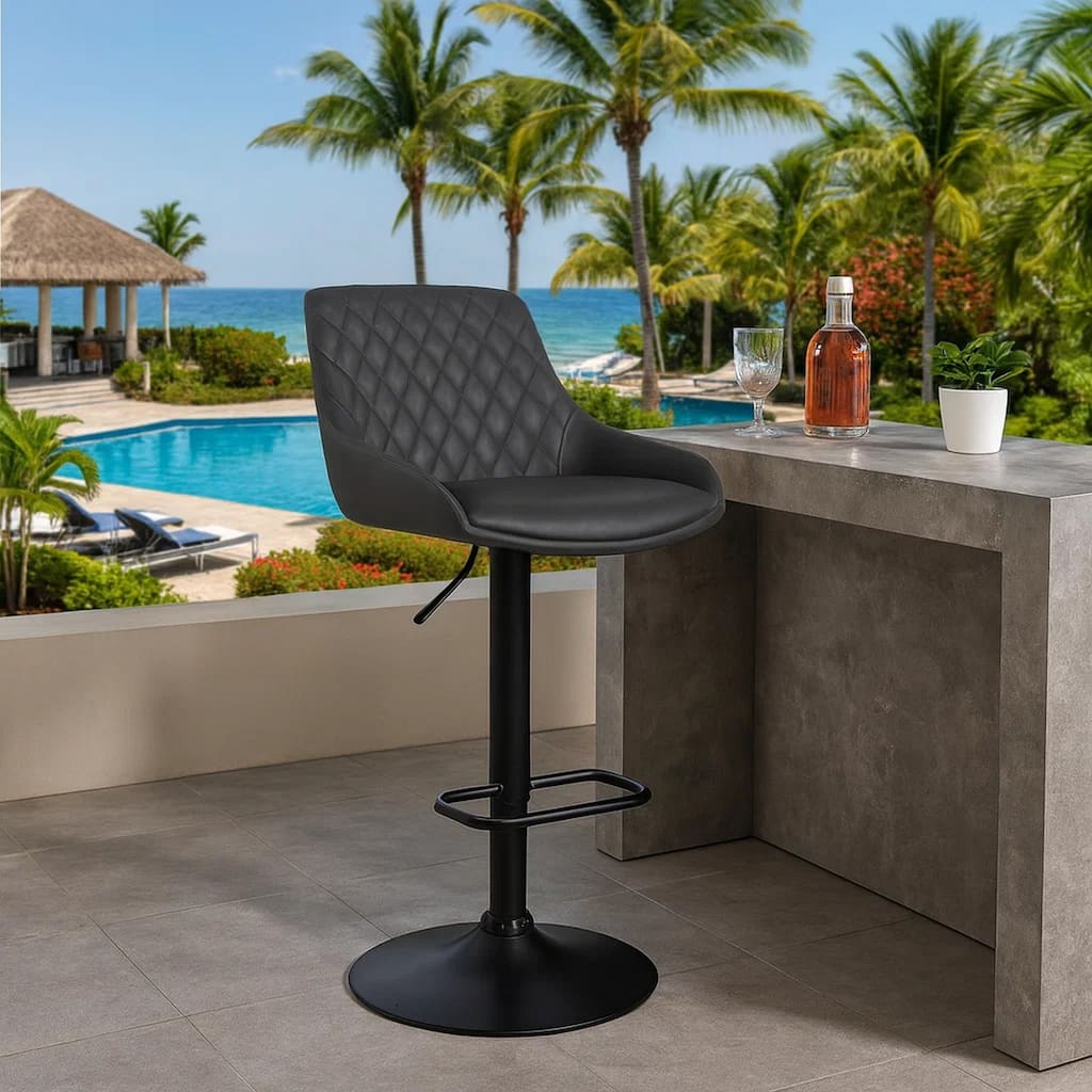 Metal and Leatherette Bar Stool with Adjustable Height, Black