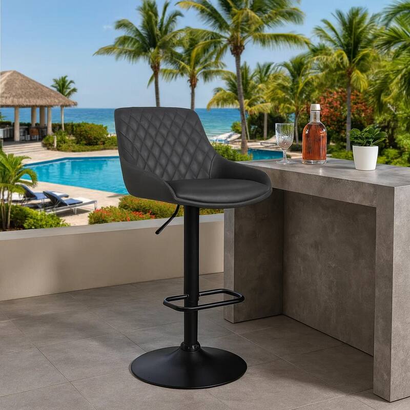 Metal and Leatherette Bar Stool with Adjustable Height, Black